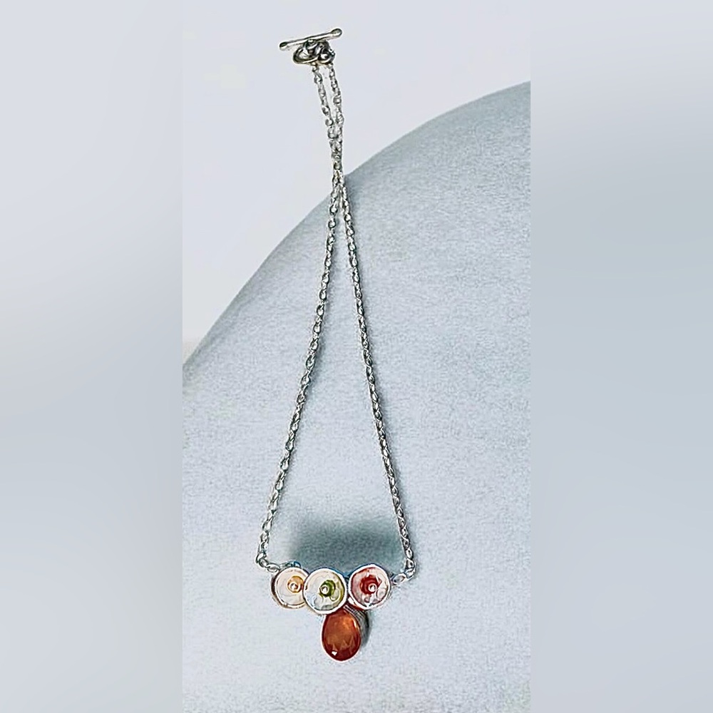 Sterling Silver Multicolor Pendant Necklace with Amber Teardrop - Picture 5 of 8